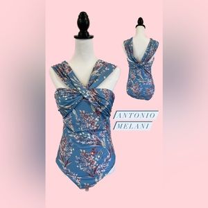 Antonio Melani | Blue Floral Off the Shoulder Swimsuit | (170)